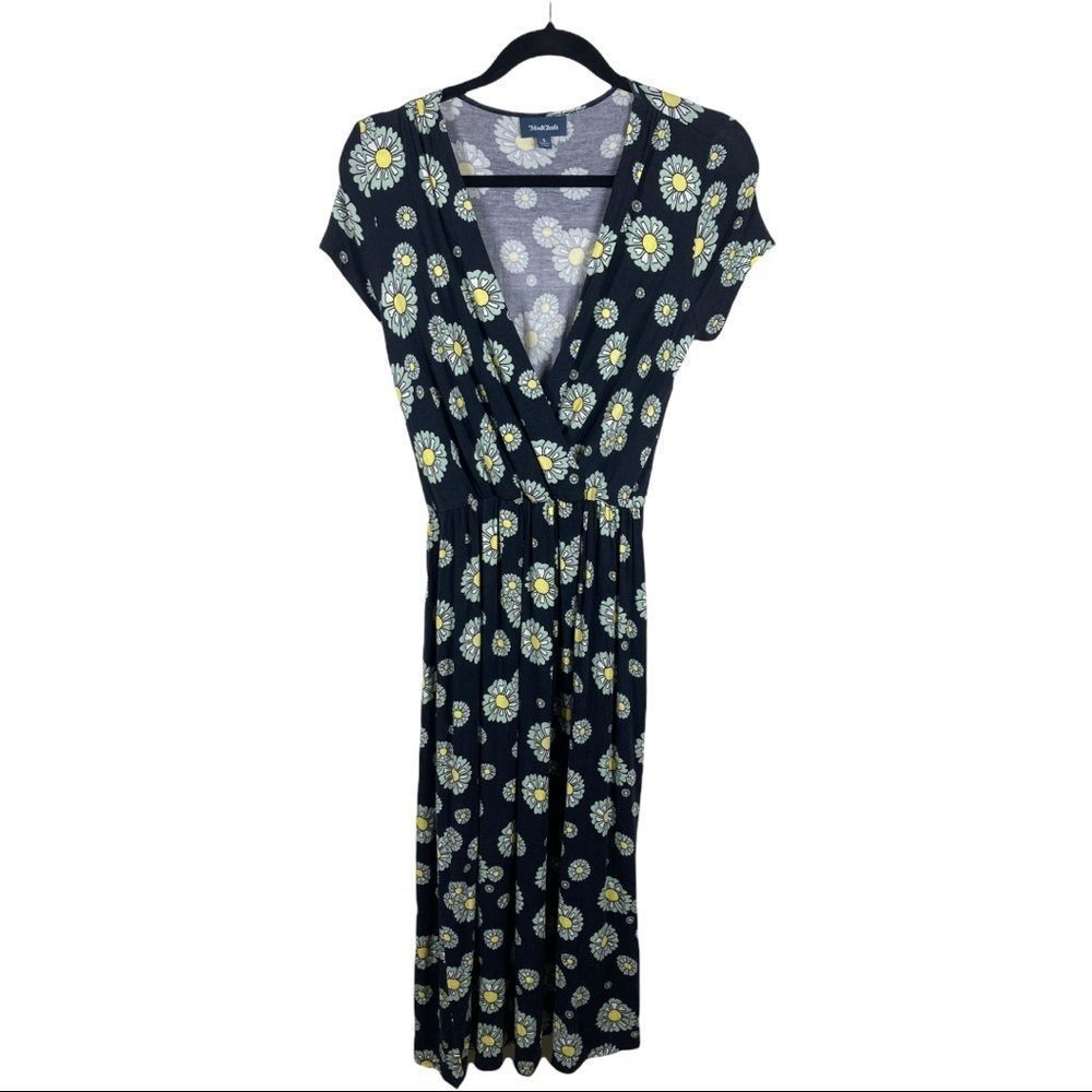 ModCloth Blue Floral Faux Wrap Midi Dress - Small